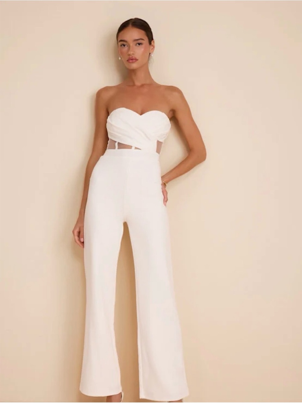 Lulu's Strapless White Cutout Wide-Leg Jumpsuit